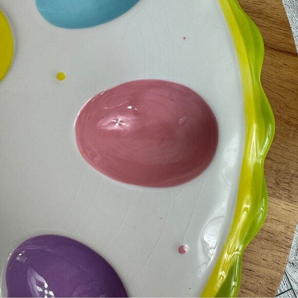 Pier 1 Pastel Deviled Eggs Easter Ceramic Platter Multicolor 11 Inch Round - Picture 12 of 13